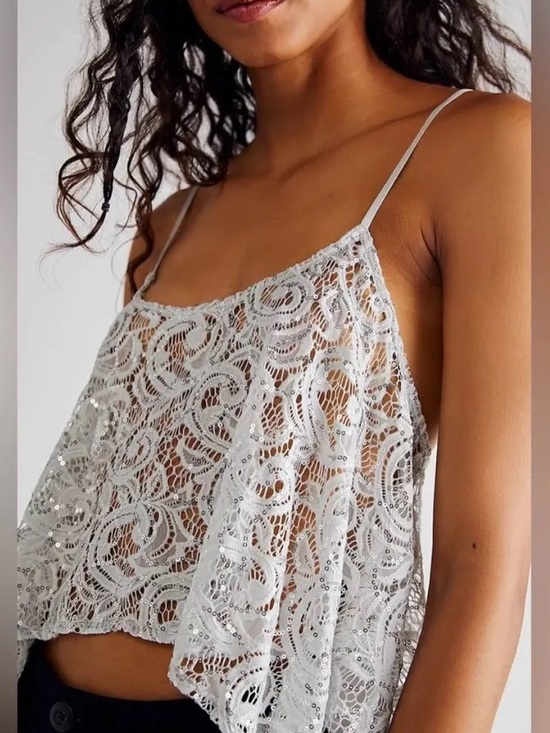 Free People Tops - Free People White Lace Sequin Camisole